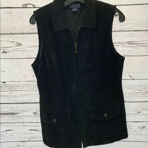 Charter Club Leather Vest Zip Front Black Sz M